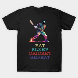 Eat Sleep Cricket Repeat - Holographic Style T-Shirt